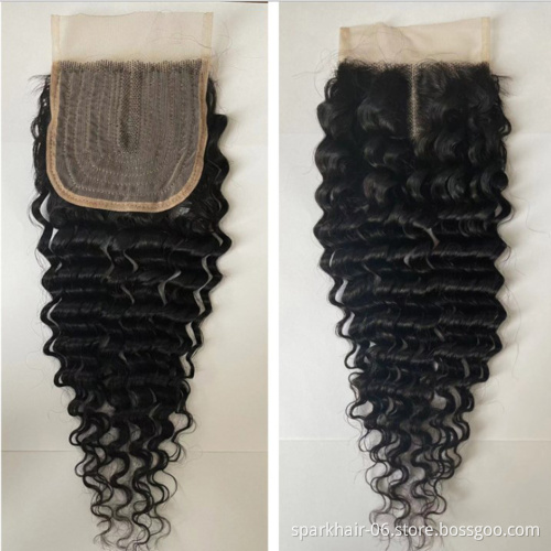 Cheap Remy Brazilian 100% Human Hair Natural Black  4x4x1 T-Part Closure Brazilian Human Hair Closure 100% Raw Virgin Hairs